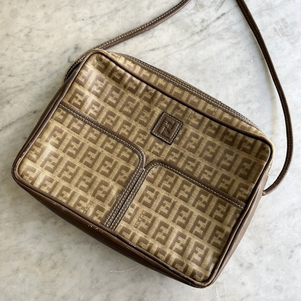 FENDI Vintage Zucchino Logo Print Crossbody Purse